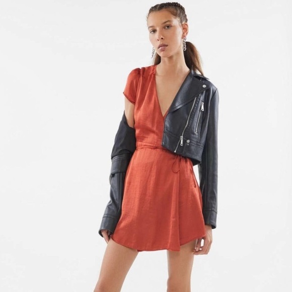 Irregular /Urban Outfitters Brown Silk Wrap Dress - Picture 3 of 11